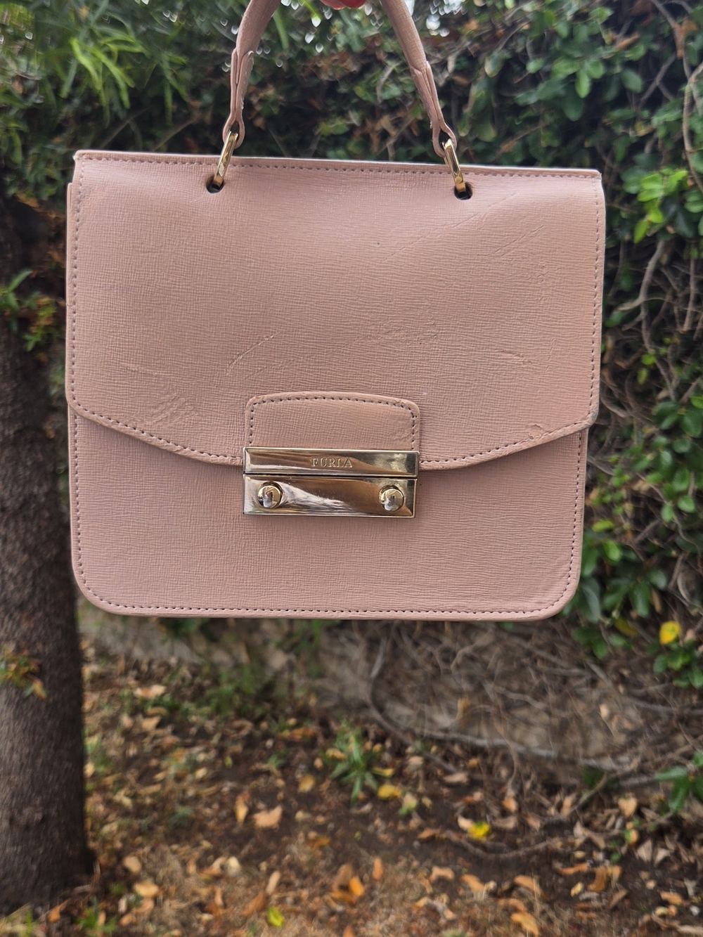Furla Blush Pink Leather Satchel with Gold Hardware